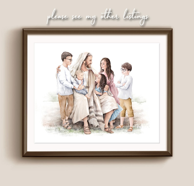 Jesus With A Girl Christ Watercolor Portrait EF7