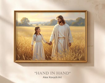 Jesus Walking with Girl Art Print, Baptism Gift (Digital Download)