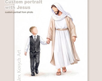 Custom Christ and Boy Watercolor Portrait, Baptism Gift (Digital Print)