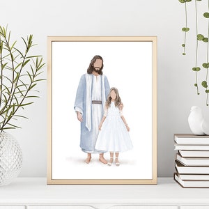 Baptism decor,  Jesus and girl blonde hair, Come follow me, Christ's Embrace watercolor art, baptism portrait, lds digital print