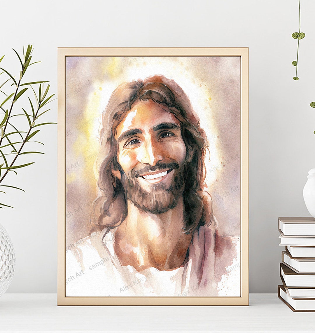 Jesus Laughing Watercolor Christ Art Christ Portrait - Etsy