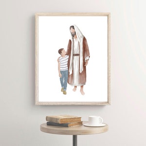 Jesus with a boy, I walk by faith, Lds Baptism, I am a child of God, Christ portrait with a boy ( Brown hair )
