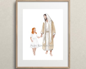 Jesus Portrait mit Mädchen, LDS Taufgeschenk (Digitaldruck)