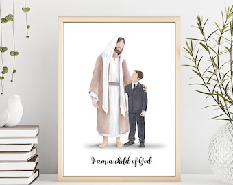 Christ and Boy Watercolor Portrait, Baptism Gift (Digital Print)