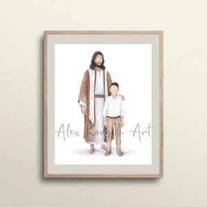 I walk by Faith, Jesus and boy faceless portrait (Brown hair), I am a Child of God, Jesus Painting with a boy DIGITAL download