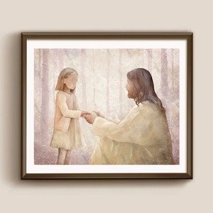 God comes to girl, My Own Sacred Grove, Christian modern minimalistic art, Jesus Christ with girl, LDS Church