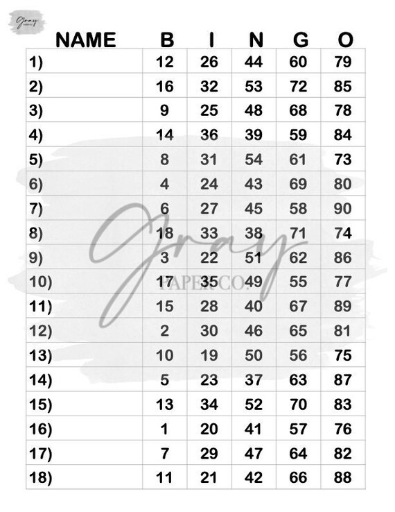 90 ball bingo board lines 1 18 mixed instant download etsy
