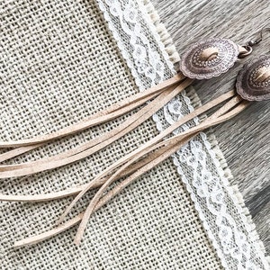 The Rose - Western Leather Fringe Antique Rose Gold Concho Earrings - Southwestern Jewelry - Boho Jewelry - Cowgirl Jewelry - Rodeo Jewelry