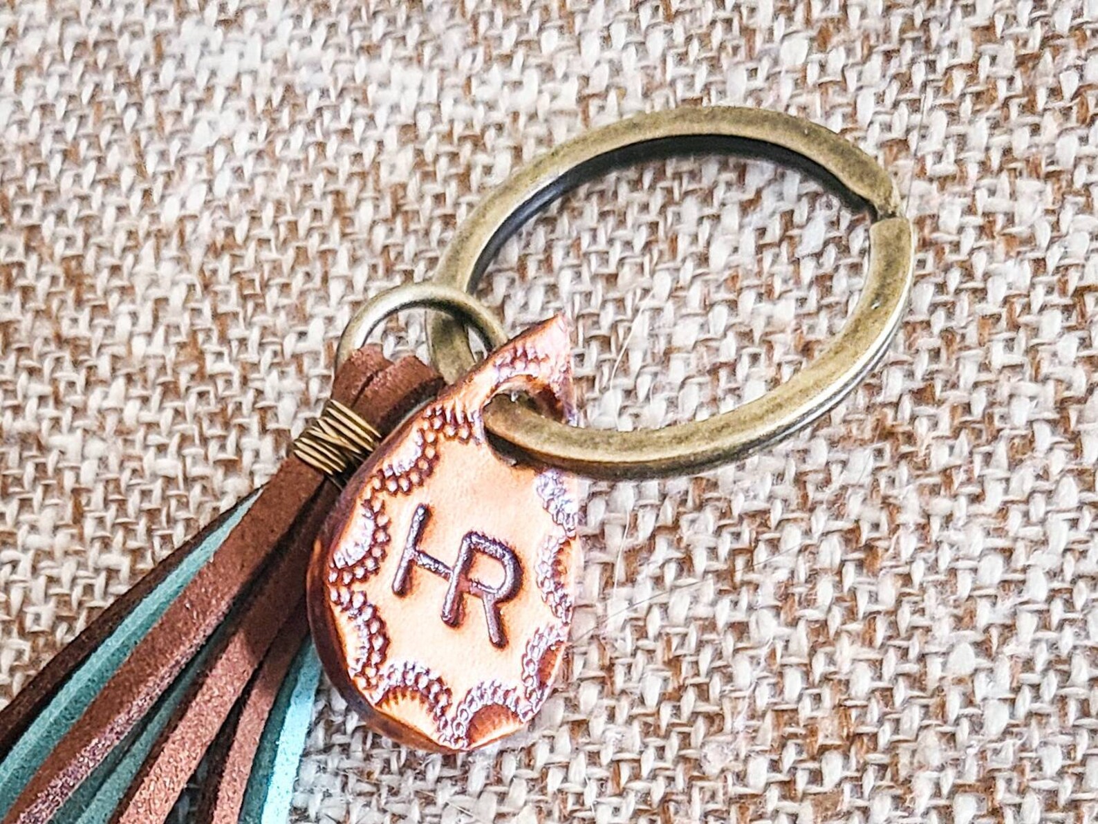 Personalized Tooled Leather Fringe Keychain Saddle Charm Etsy