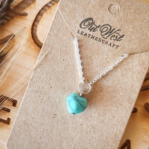 Turquoise Heart Stone Charm Necklace - Sterling Silver and Turquoise Jewelry - Turquoise Jewelry Charm Necklace - Western Jewelry