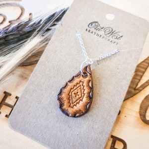 Western Necklace Tooled Leather Necklace Pendant Aztec Necklace Ombre Necklace Western Jewelry Southwestern Necklace Southwestern Jewelry