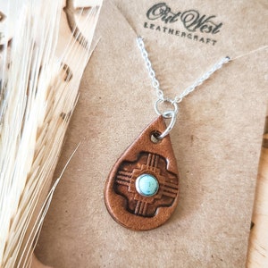 Western Necklace Tooled Leather Necklace Pendant Aztec Necklace Turquoise Necklace Western Jewelry Southwestern Necklace Southwestern Jewelr