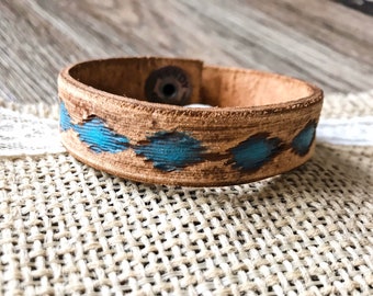 Western Bracelet - Hand Tooled Leather Bracelet - Turquoise Western Bracelet- Leather Bracelet - Western Jewelry- Leather Jewelry - Gifts
