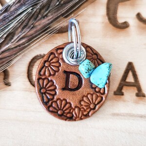 Personalized Dog Tag - Leather Dog Tag - Turquoise Western Dog Tag - Dog Collar Charm Tag - Tooled Leather Dog Tag - Custom Leather Dog Tag