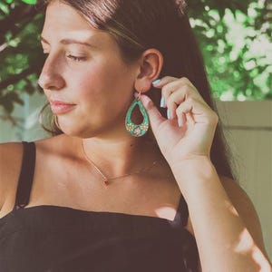 Leather Teardrop Hoop Earrings: Turquoise Stone, Western Rodeo Jewelry