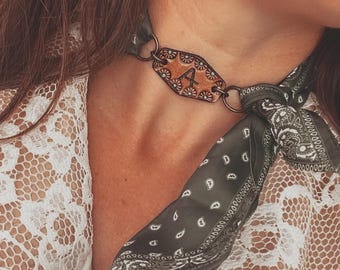 Personalized Leather Scarf Slide: Custom Wild Rag, Bandana Keeper