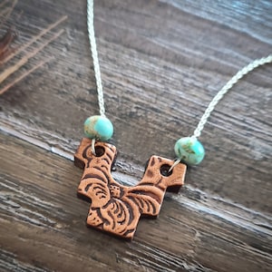 Western Necklace Turquoise Necklace Tooled Leather Western Jewelry Southwestern Necklace Southwestern Jewelry Turquoise Gifts Western Gifts