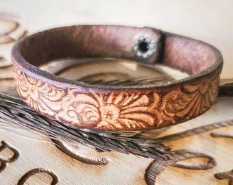 Hand Tooled Leather Western Bracelet Western Jewelry Hand Tooled Leather Jewelry Custom Western Jewelry Southwestern Jewelry Rodeo Jewelry