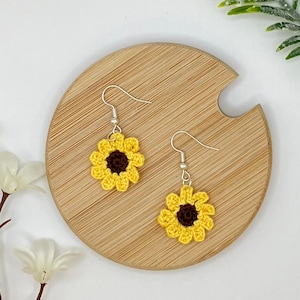 Sunflower Earrings Dangle | Micro Crochet | Hypoallergenic | Handmade | Dainty | Sterling Silver | Fall | Summer |