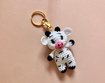 Crochet Cow Keychain: Farm Animal Bag Charm