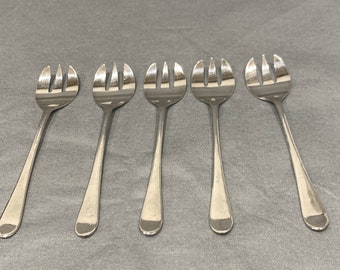 Vintage mid century, five silver mini forks 13cm hors d’oeuvre forks