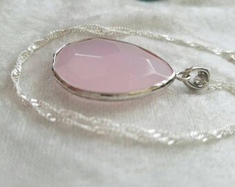 Palest Pink Quartz Necklace, Crystal Necklace, Pink Crystal Necklace, Silver Crystal Necklace, Pale Pink Necklace, Minimalist Necklace