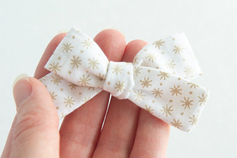 Hand Tied Bow Toddler Hair Accessory Gold Star Hair Bow White and Gold Star Hair Clip Large Hair Bow Nylon Headband Mini Hair Bow