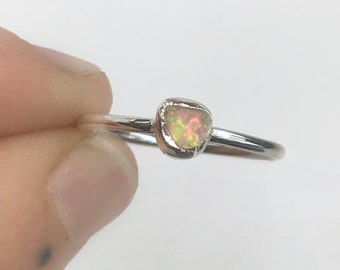 Ethiopian Fire Opal Ring US 8 - Sterling Silver - October Birthstone - Opal Jewelry - Birthstone Jewelry - Fire Stone Jewelry - Moldavite