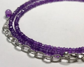 Collar de cuentas de amatista facetada - Plata de ley - Joyería delicada de amatista - Mini collar de cuentas - Cristal curativo - Piedra de nacimiento de febrero