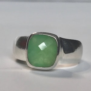 Genuine Chrysoprase Ring US Size 6 - Sterling Silver - Green Stone Jewelry - Chrysoprase Jewelry - Handmade - High Grade Natural Chrysoprase