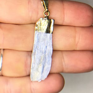 Soft Blue Kyanite Pendant – Gold Plated –  Kyanite Jewelry – Light Blue Stone Jewelry - Birthstone Jewelry - Moldavite