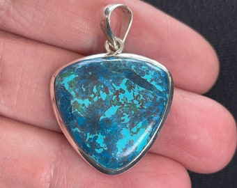 Genuine Chrysocolla Pendant with Rare Blue Shattuckite and Turquoise - Earth Ocean Stone - Handmade with Solid Sterling Silver