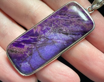 Sugilite Dreamscape Pendant - Large Rectangular Setting - Genuine Sugilite - Stunning Purple Patterns - Handmade with Solid Sterling Silver
