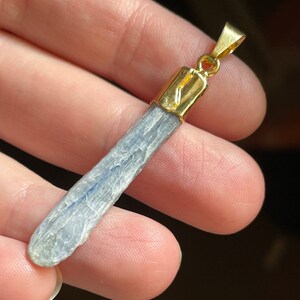 Genuine Raw Kyanite Pendant – Gold Plated – Kyanite Jewelry – Light Blue Stone Jewelry - Gold Pendant - Kyanite Gold Jewelry Necklace