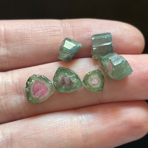 Watermelon Tourmaline Crystals 6pcs - Pink & Green Genuine Tourmaline Gemstone - Tourmaline Specimen - Jewelry Making Loose Crystals Natural