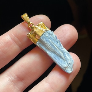 Powerful! Raw Kyanite Pendant – Gold Plated –  Kyanite Jewelry – Light Blue Stone Jewelry - High Vibration Healing Crystal Pendant