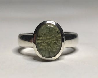 Greenstone Ring Birthstone Jewelry Birthstone Jewelry Sterling Silver Moldavite Ring US 7.5 Moldavite Engagement Ring