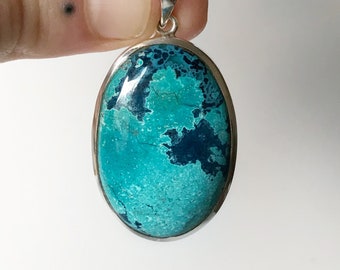 Incroyable pendentif chrysocolle - Argent sterling - Pierre de naissance décembre - Bijoux chrysocolle - Bijoux pierre de naissance - Moldavite