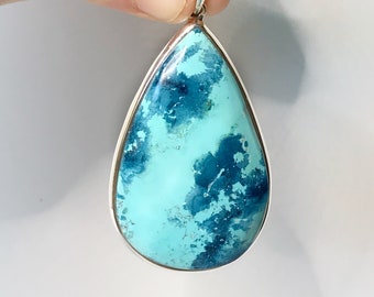 Superbe pendentif chrysocolle - Argent sterling - Pierre de naissance décembre - Bijoux chrysocolle - Bijoux pierre de naissance - Moldavite