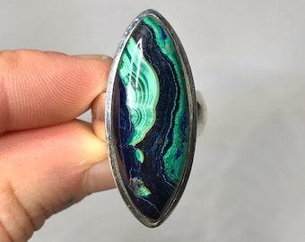 Azurite & Malachite Ring US 5 - Sterling Silver - Azurite Jewelry - Malachite Jewelry - Birthstone Jewelry - Stone Jewelry - Moldavite