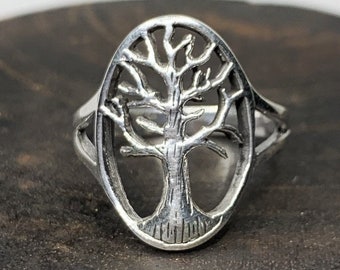 Tree of Life Ring US 7.75 - Sterling Silver - Tree of Life Jewelry - Handmade Jewelry - Silver Botanical Ring - Botanical Tree Jewelry