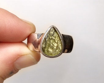 Greenstone Ring Birthstone Jewelry Birthstone Jewelry Sterling Silver Moldavite Ring US 7.5 Moldavite Engagement Ring