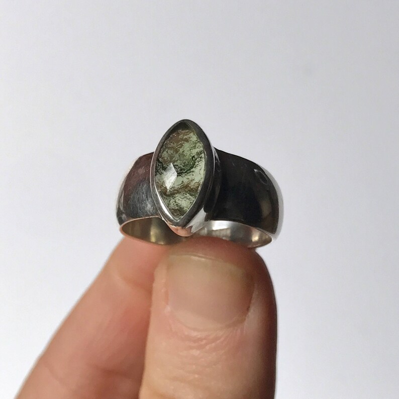 Greenstone Ring Birthstone Jewelry Birthstone Jewelry Sterling Silver Moldavite Ring US 7.5 Moldavite Engagement Ring