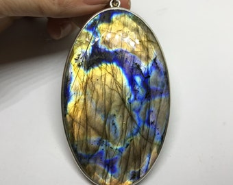 HUGE!! Massive abradorite Pendant – Sterling Silver – Labradorite Necklace – Powerful Dream Stone – Aurora Borealis