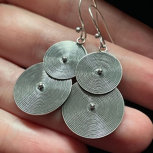 Concentric Circle Silver Earrings, Handmade with Solid Sterling Silver, Great Movement and Style, Perfect Gift!