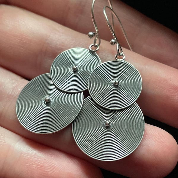 Concentric Circle Silver Earrings, Handmade with Solid Sterling Silver, Great Movement and Style, Perfect Gift!