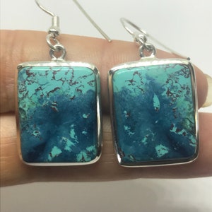 Chrysocolla Dangle Earrings – Sterling Silver – December Birthstone – Chrysocolla Jewelry – Birthstone Jewelry - Moldavite