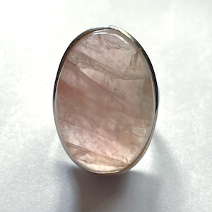 Large Natural Rose Quartz Ring, Size 7 USA, Handmade with Solid Sterling Silver, Beautiful Translucent Pink Crystal, Perfect Gift! image 1