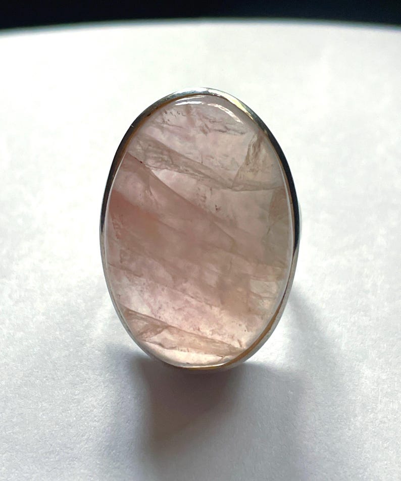Large Natural Rose Quartz Ring, Size 7 USA, Handmade with Solid Sterling Silver, Beautiful Translucent Pink Crystal, Perfect Gift! image 1