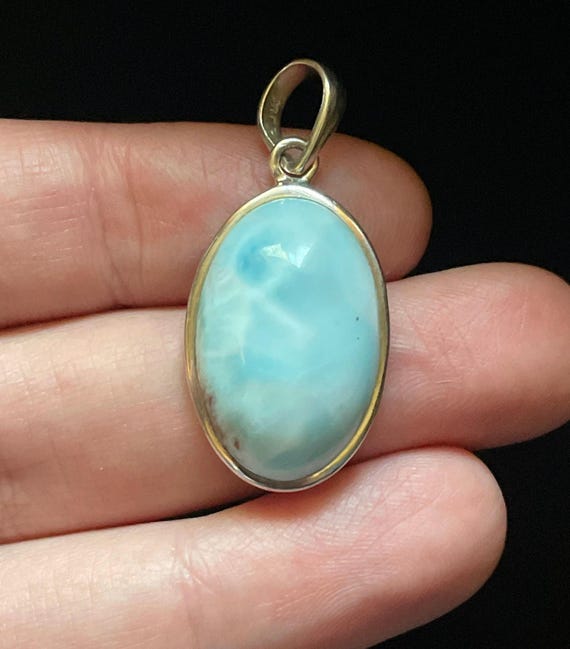 Lovely Larimar Pendant, Sterling Silver Pendant Necklace, Natural Larimar from the Caribbean, Ocean Stone, Water Goddess, Beach Jewelry